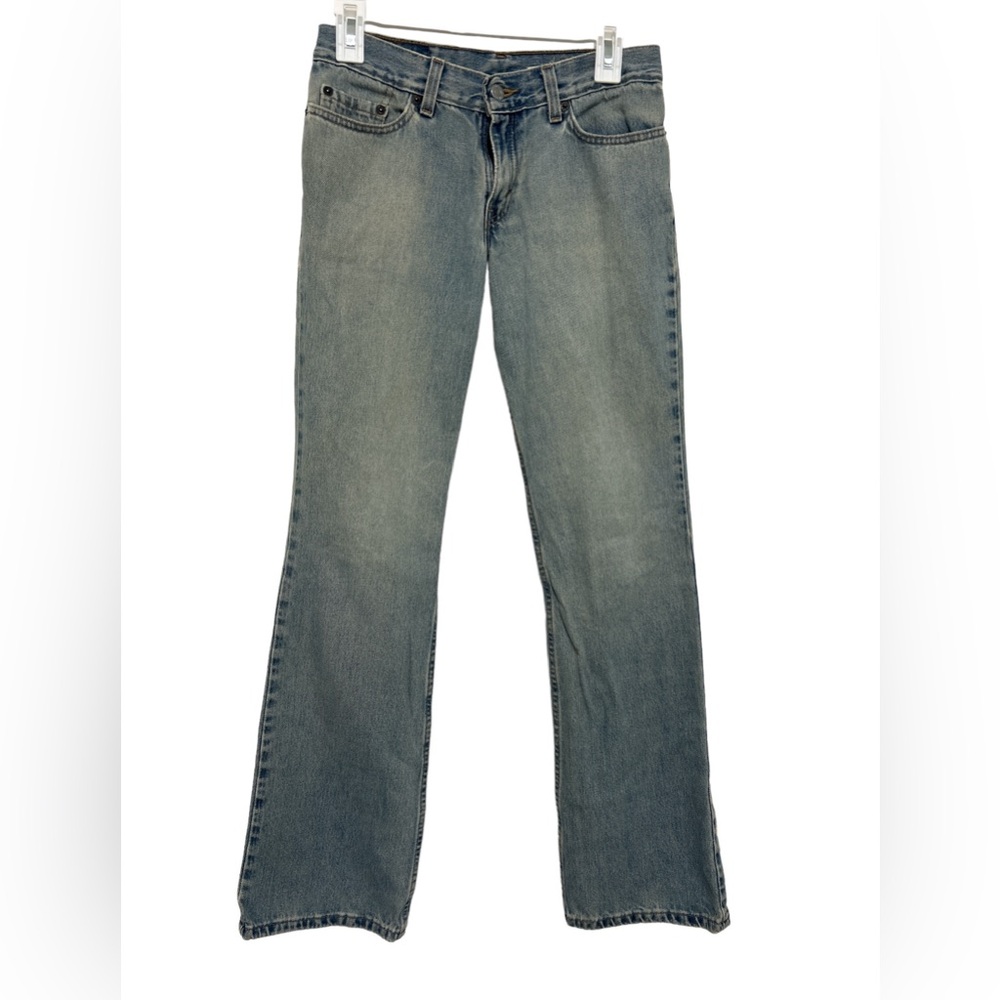 Levi’s 510 Super Low Bootcut Size 5 Long Light Wash Used Small Hole at belt loop